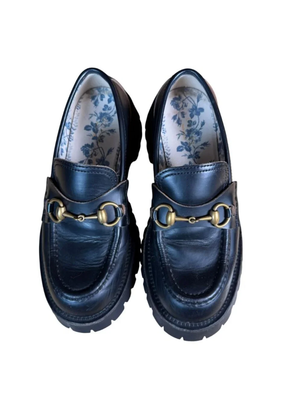Gucci Cordovan Harald Black Leather Horsebit Lug Sole Loafers Size EU 37 US 7
